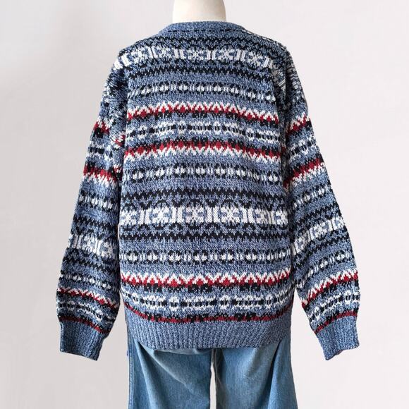 Y2K Fair Isle Cozy Winter Pullover Sweater Cabincore Heritage Apres Striped Sz L - Picture 8 of 8
